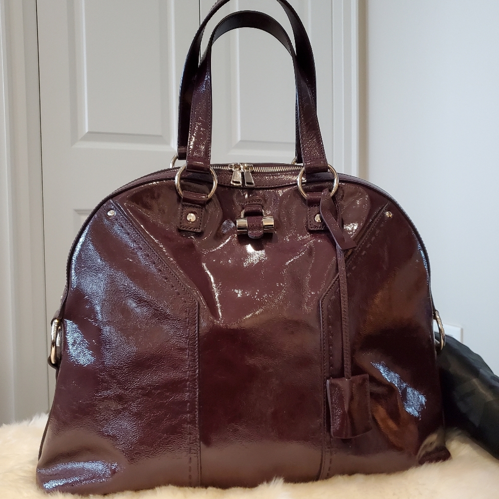 YSL Oversized Muse Purple Patent Leather Tote
